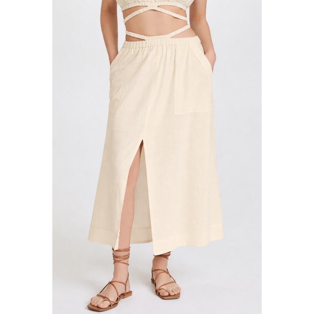 Jonathan Simkhai STANDARD Stevie Linen Cut Out Midi Skirt Cream Size XL